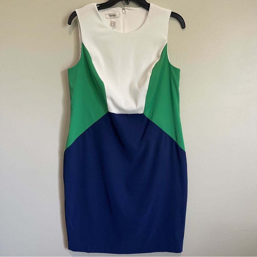 Dressbarn Women's Colorblock Green/Blue/White Sleeveless Sheath Dress Size 12